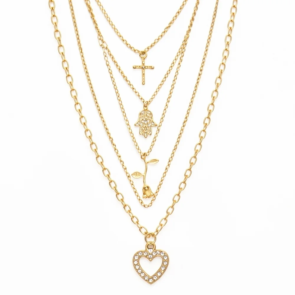 Chic Gold Plated Layered Charm Necklace | Trendy Fashion Jewelry | OS - Picture 2 of 2